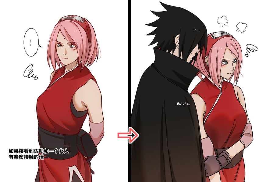 haruno sakura and uchiha sasuke (naruto and 1 more) drawn by niku_(ni23ku)