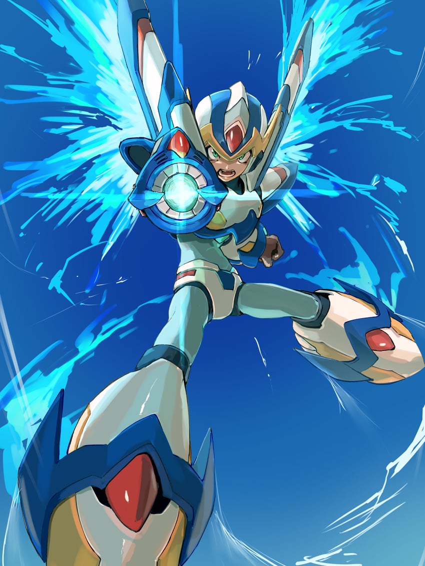 x and falcon armor x (mega man and 1 more) drawn by omochi_(mochi_skymega)