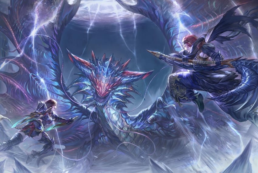 monster hunter and namielle (monster hunter and 2 more) drawn by seneka_grafika