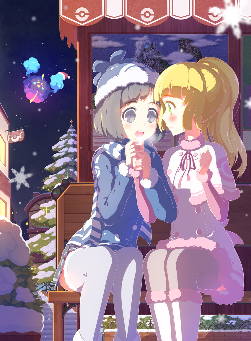 lillie, selene, and cosmog (pokemon and 1 more) drawn by senba_hikari