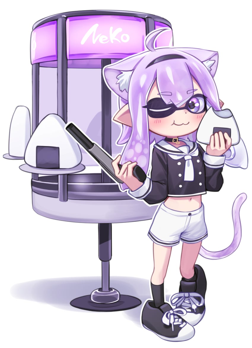 inkling player character and nekomata okayu (hololive and 1 more) drawn by deadnooodles