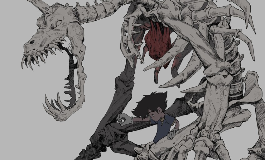 yagami taichi and skullgreymon (digimon and 1 more) drawn by tantanmen