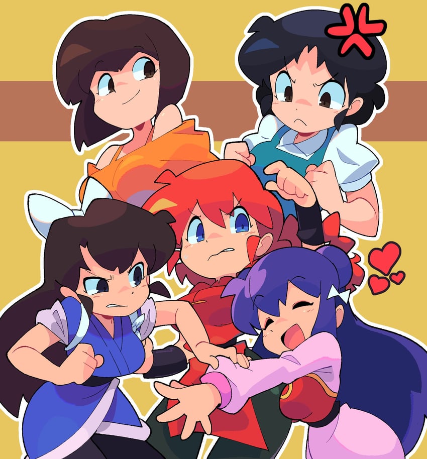 ranma-chan, shampoo, tendou akane, tendou nabiki, and kuonji ukyou (ranma 1/2) drawn by bacun