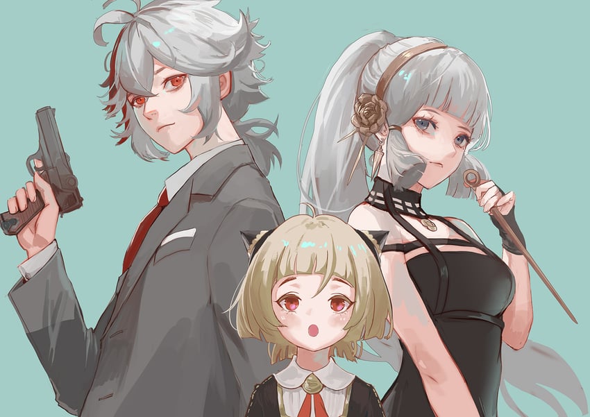yor briar, kamisato ayaka, anya, kaedehara kazuha, twilight, and 2 more (genshin impact and 1 more) drawn by iiumiarts