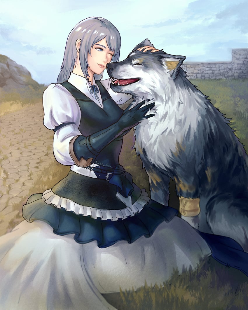jill warrick and torgal (final fantasy and 1 more) drawn by yolie