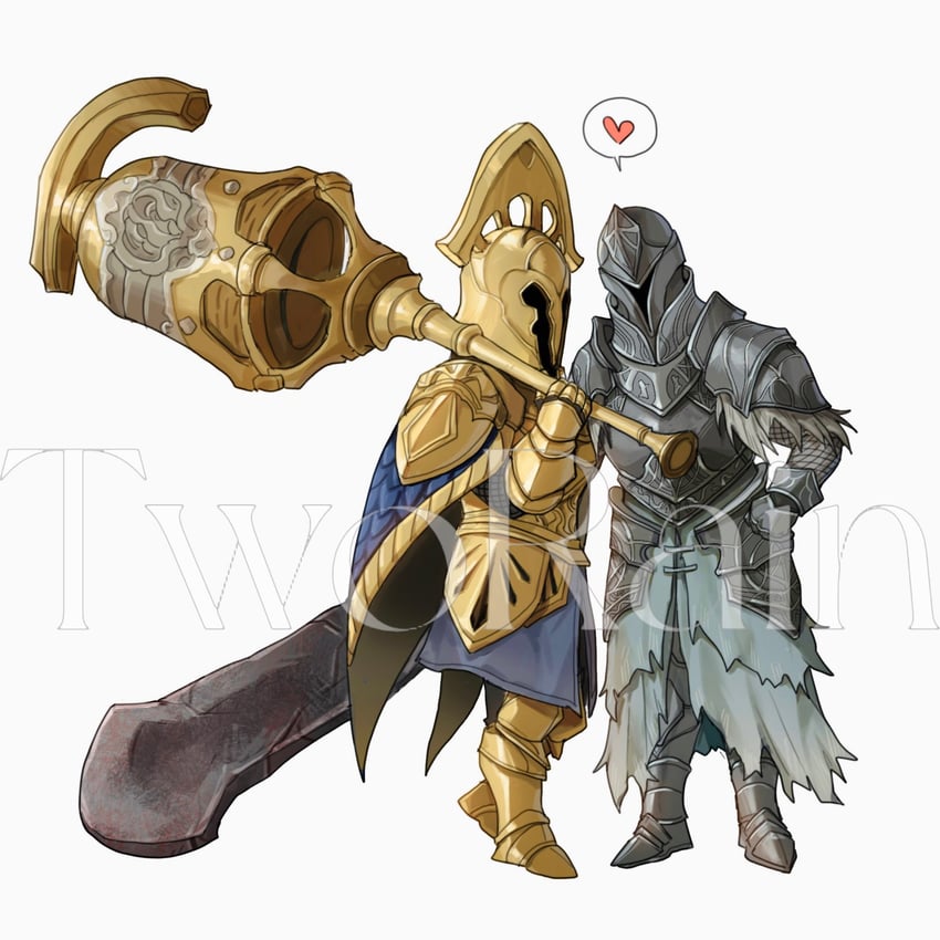 velstadt the royal aegis and fume knight (dark souls and 1 more) drawn by tworain_w