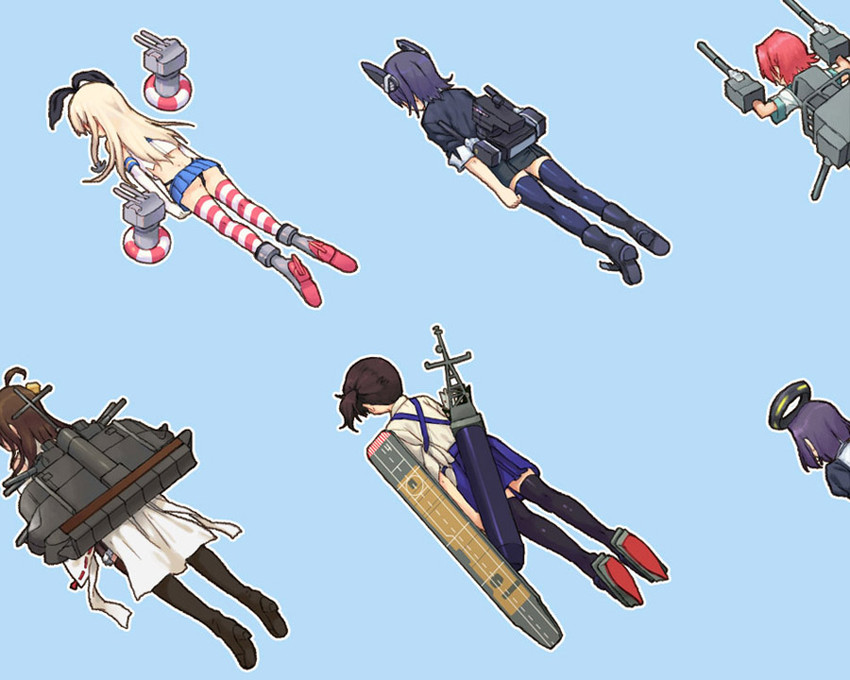 kaga, shimakaze, kongou, tenryuu, rensouhou-chan, and 2 more (kantai collection) drawn by temurei_(vovovov)