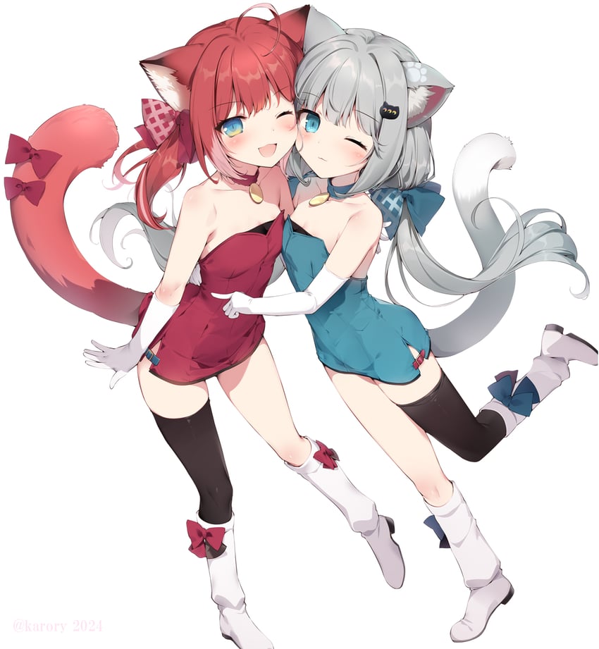 nachoneko and akami karubi (indie virtual youtuber) drawn by karory