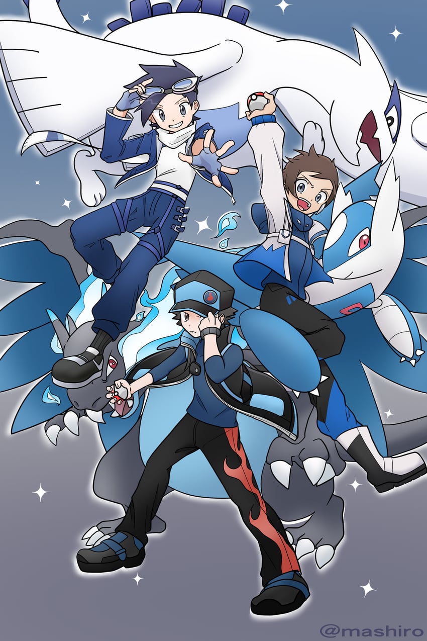 red, ethan, charizard, brendan, latios, and 2 more (pokemon and 1 more) drawn by mashiro_eaka