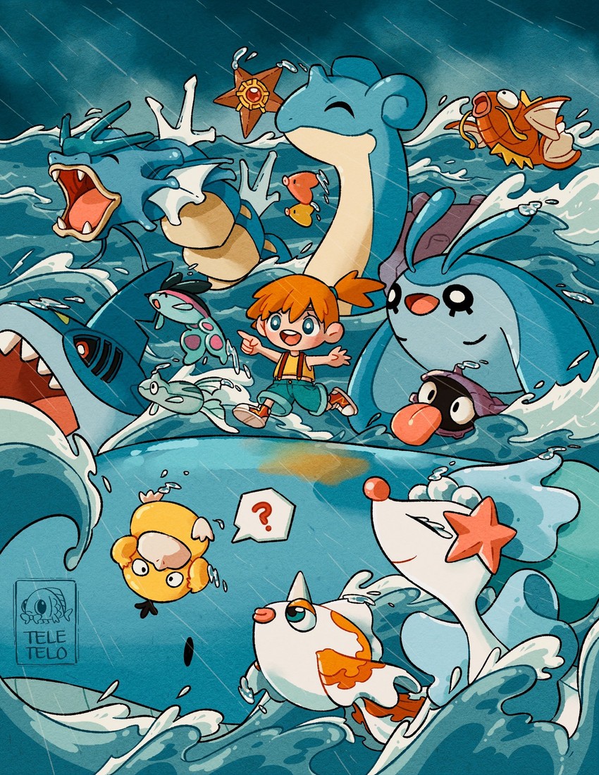 misty, psyduck, lapras, magikarp, primarina, and 10 more (pokemon) drawn by teletelo