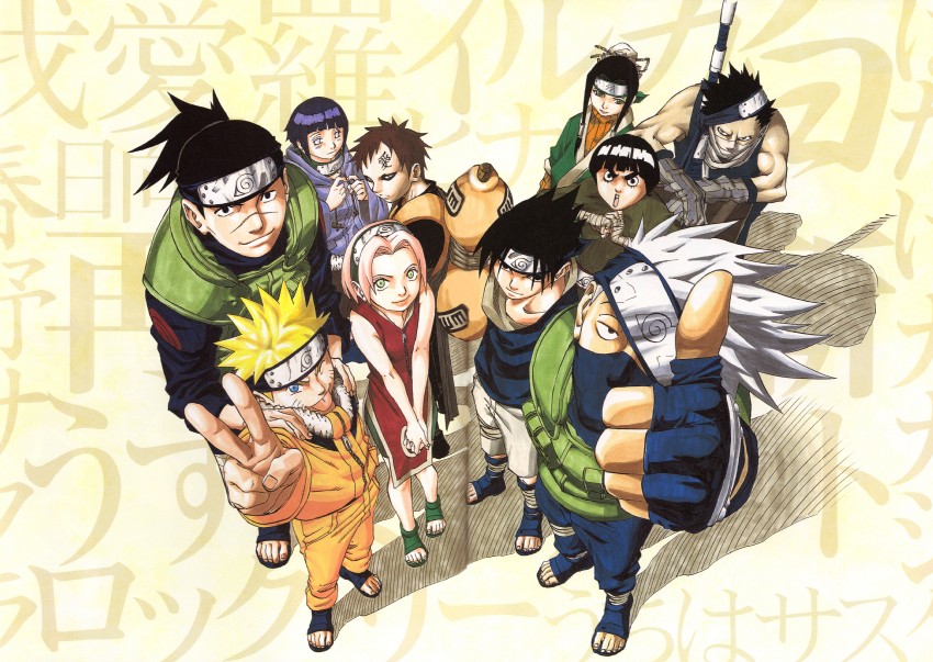 haruno sakura, uzumaki naruto, hyuuga hinata, uchiha sasuke, hatake kakashi, and 5 more (naruto) drawn by kishimoto_masashi