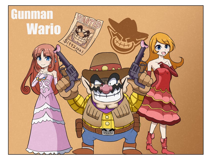 wario, mona, and princess shokora (mario and 5 more) drawn by bai_53