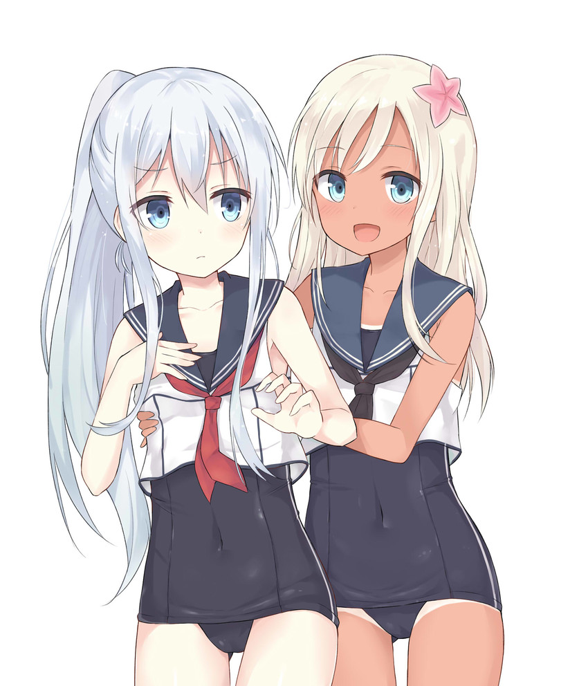 hibiki and ro-500 (kantai collection) drawn by huwari_(dnwls3010)