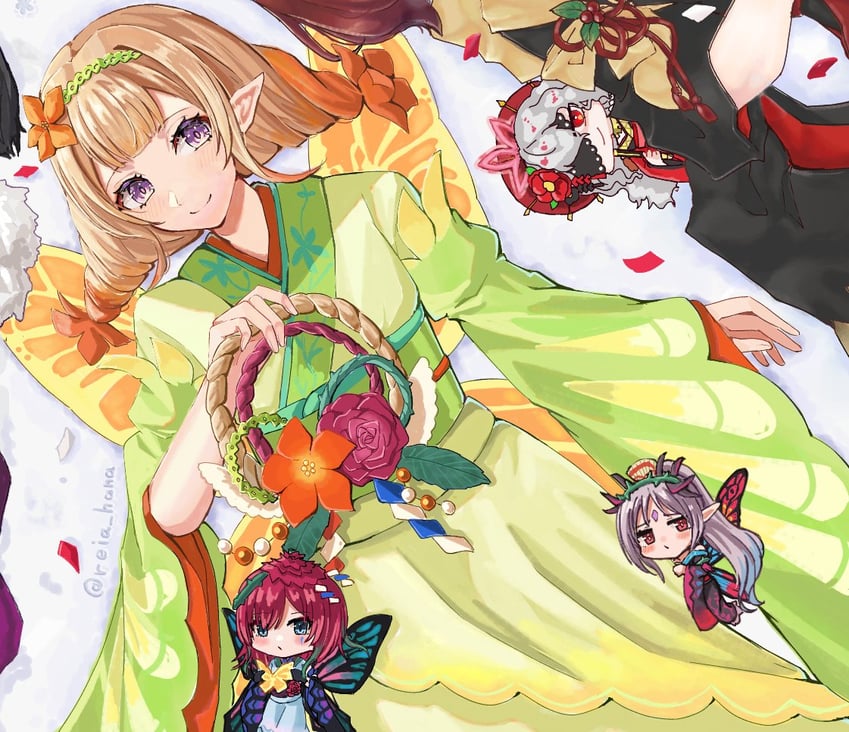 plumeria, triandra, peony, and embla (fire emblem and 1 more) drawn by reia_hana