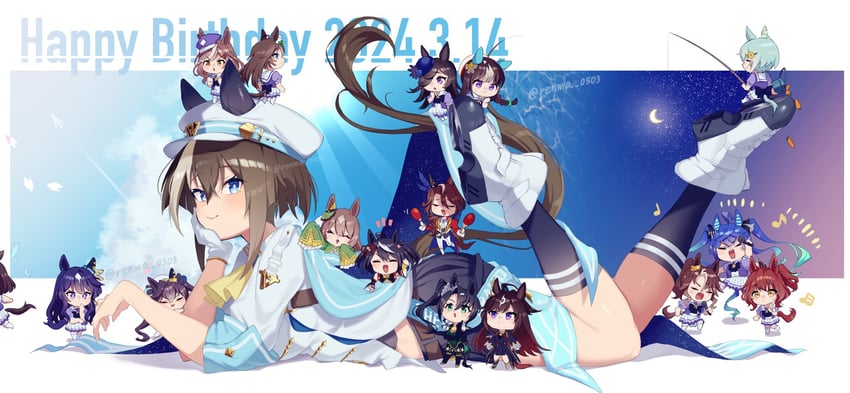 rice shower, satono diamond, kitasan black, twin turbo, seiun sky, and 11 more (umamusume) drawn by renma_(renma_0503)