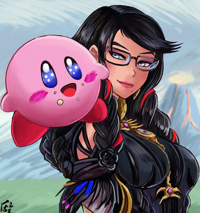 kirby and bayonetta (kirby and 4 more) drawn by stoic_seraphim