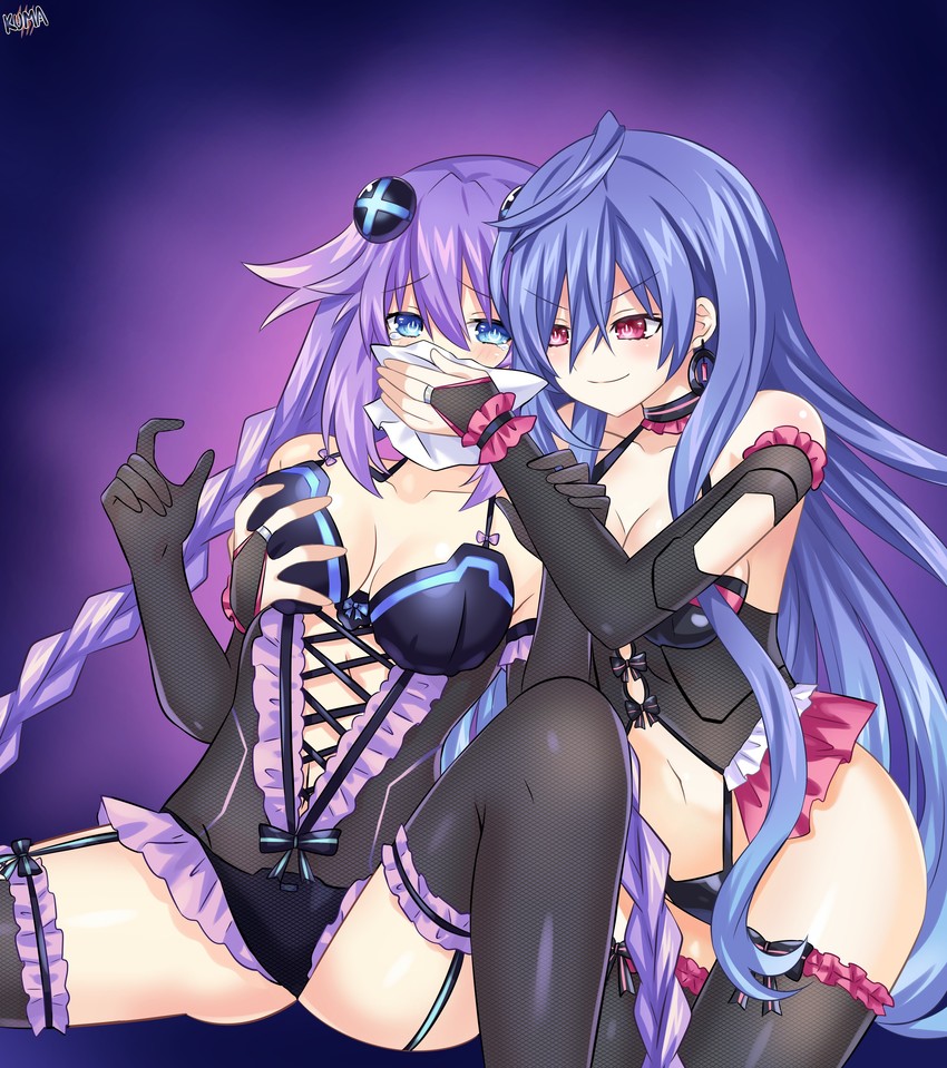 purple heart and iris heart (neptune and 1 more) drawn by lewdkuma