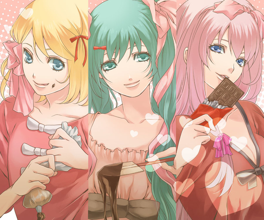 hatsune miku, kagamine rin, and megurine luka (vocaloid) drawn by peony_(peony33)