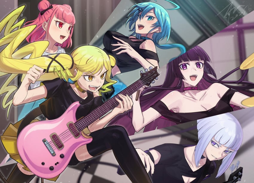 suzunomiya lilisa, kurogane otoha, shiraya tamaki, isemi tina, and suzunomiya alice (rock wa lady no tashinami deshite) drawn by aoki_shizumi