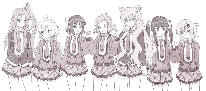 yukine chris, tachibana hibiki, akatsuki kirika, tsukuyomi shirabe, kazanari tsubasa, and 2 more (senki zesshou symphogear) drawn by unyon