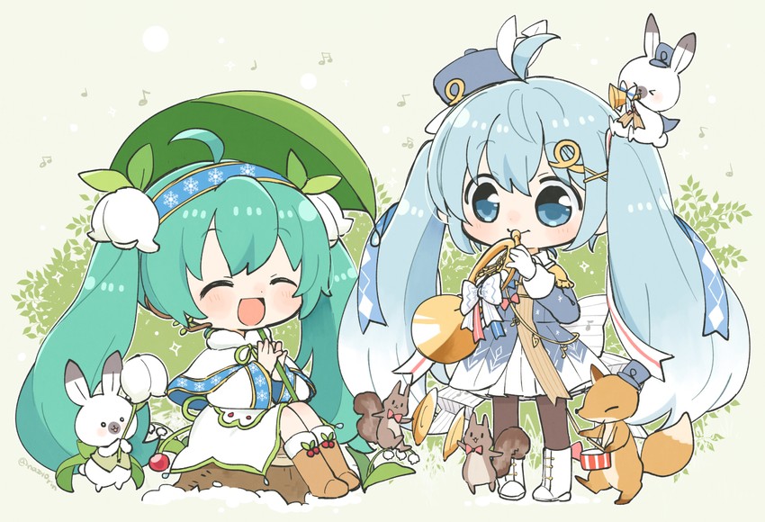hatsune miku, yuki miku, and rabbit yukine (vocaloid) drawn by najo