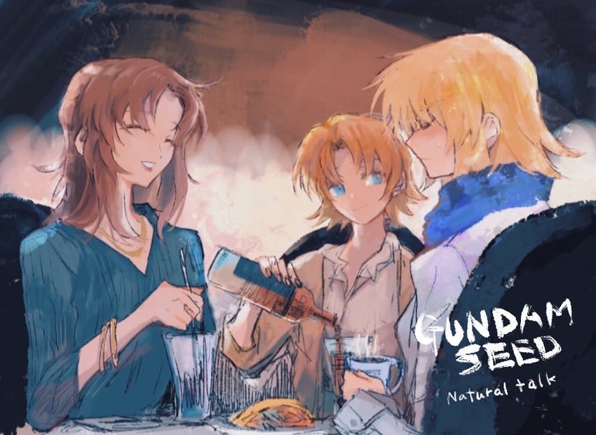 cagalli yula athha, miriallia haw, and murrue ramius (gundam and 1 more) drawn by she_(morianosu)