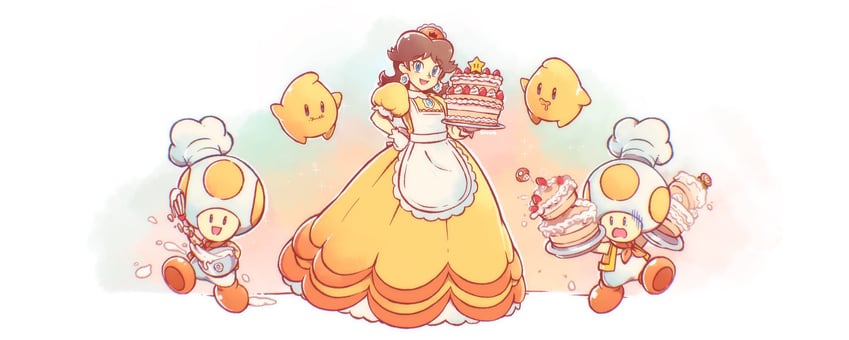princess daisy, luma, toad, and yellow toad (mario) drawn by saiwo_(saiwoproject)