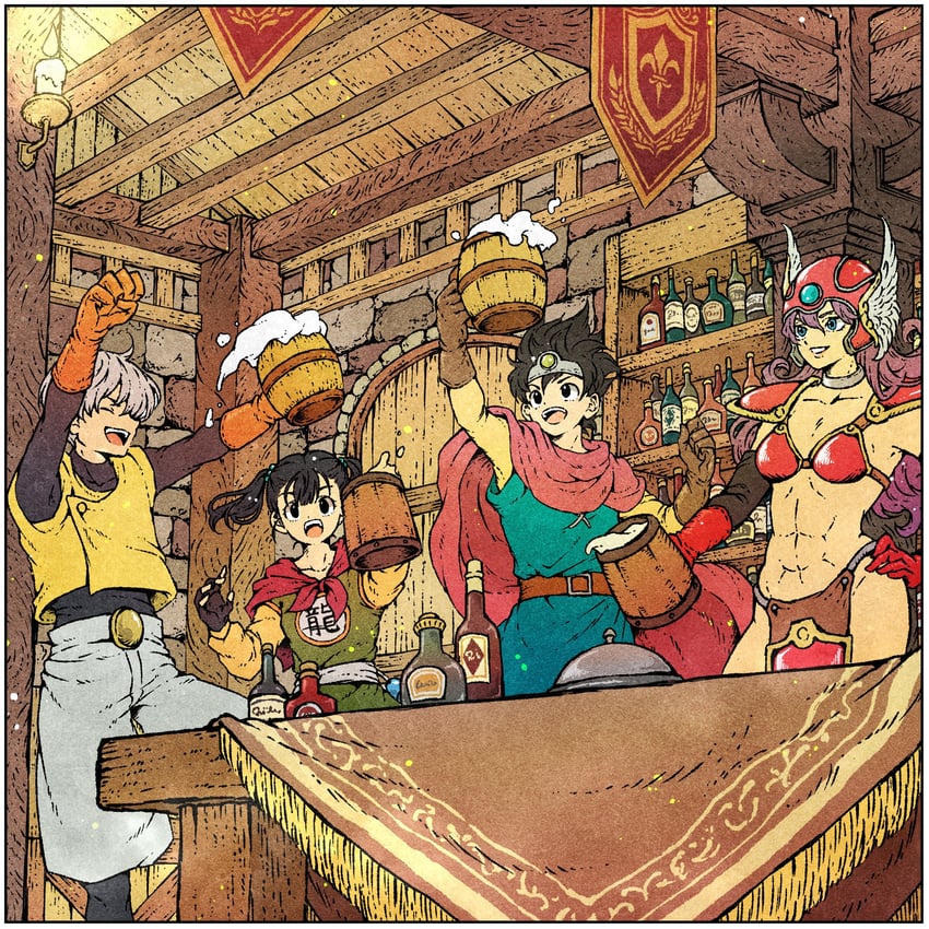 warrior, roto, martial artist, and thief (dragon quest and 1 more) drawn by toriga