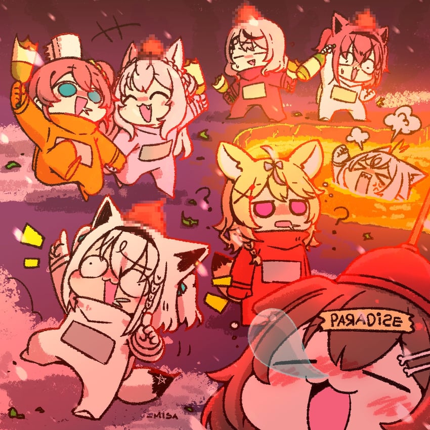 shirakami fubuki, sakura miko, sakamata chloe, inugami korone, yukihana lamy, and 9 more (hololive and 1 more) drawn by wakatsuki_misato