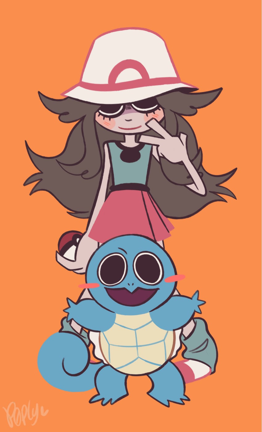 leaf and squirtle (pokemon and 1 more) drawn by poppy_(p0ply)