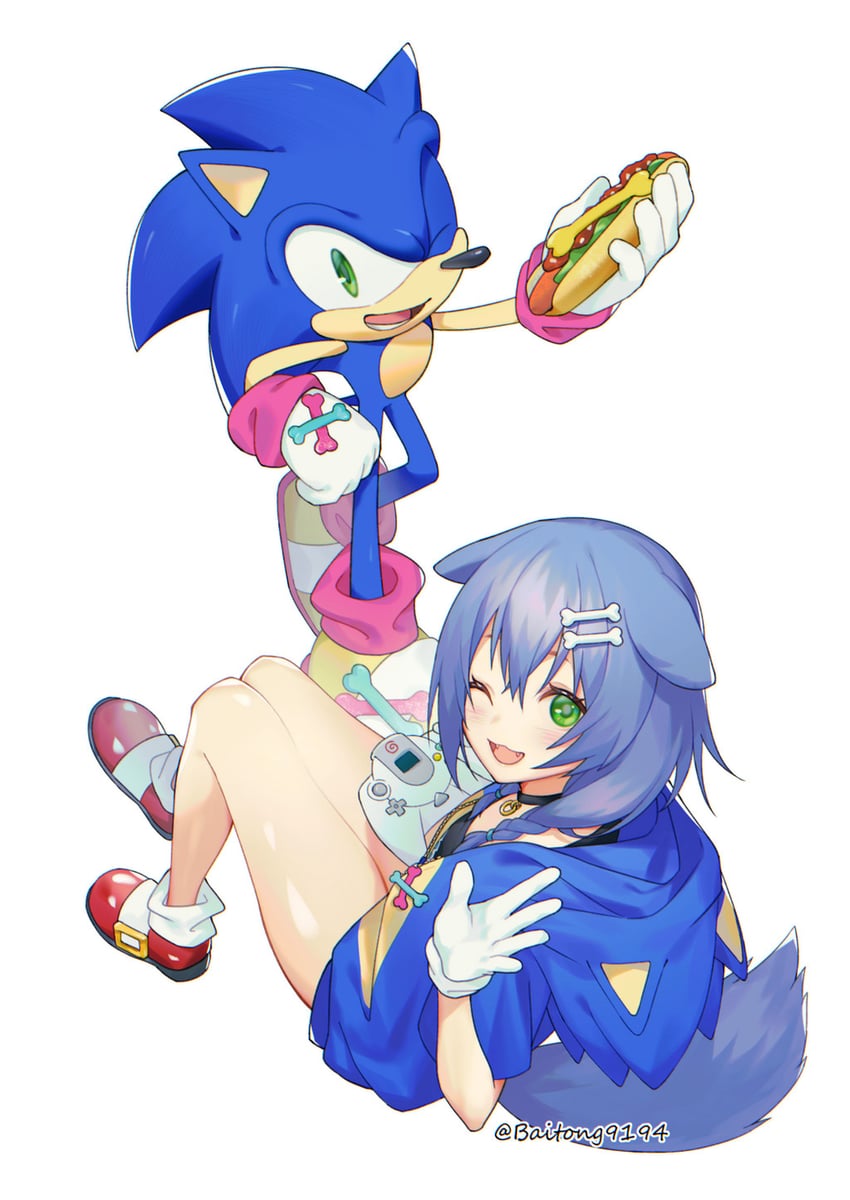 inugami korone and sonic the hedgehog (hololive and 2 more) drawn by baitong