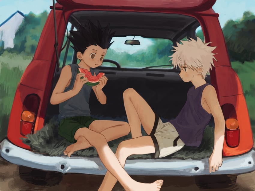 killua zoldyck and gon freecss (hunter x hunter) drawn by mizukiyoi
