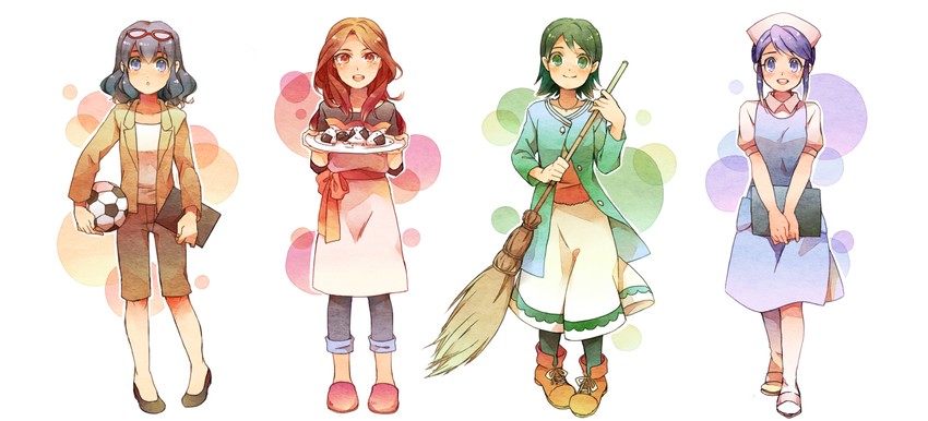 otonashi haruna, raimon natsumi, kudou fuyuka, and kino aki (inazuma eleven go and 1 more) drawn by honey-hopi