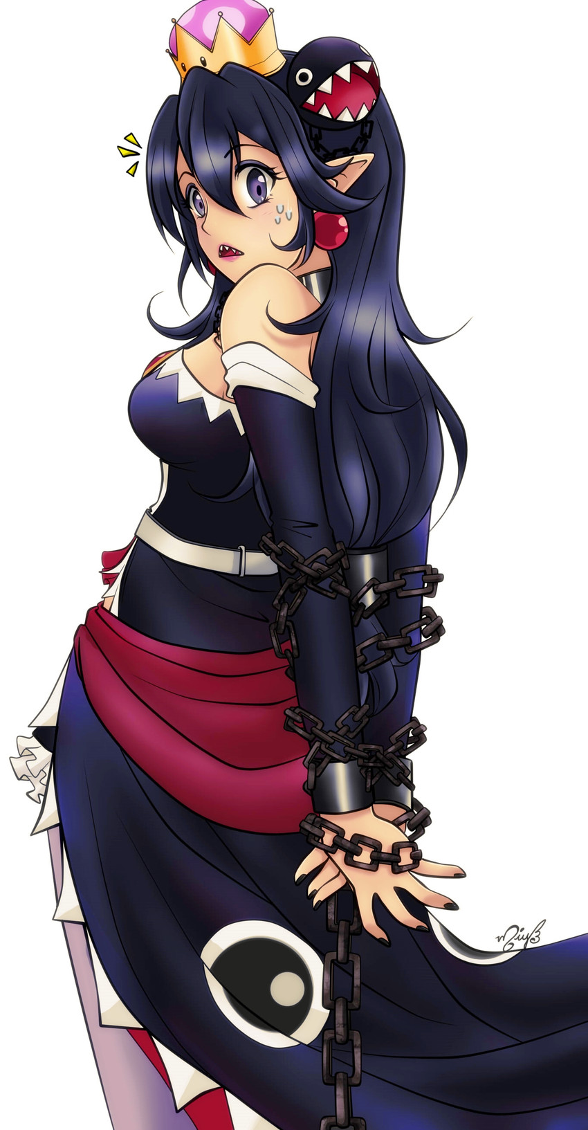 chain chomp and princess chain chomp (mario and 1 more) drawn by miyuki-fanarts