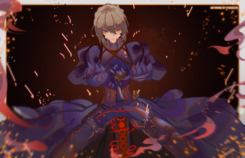 artoria pendragon and saber alter (fate and 1 more) drawn by f15xallen