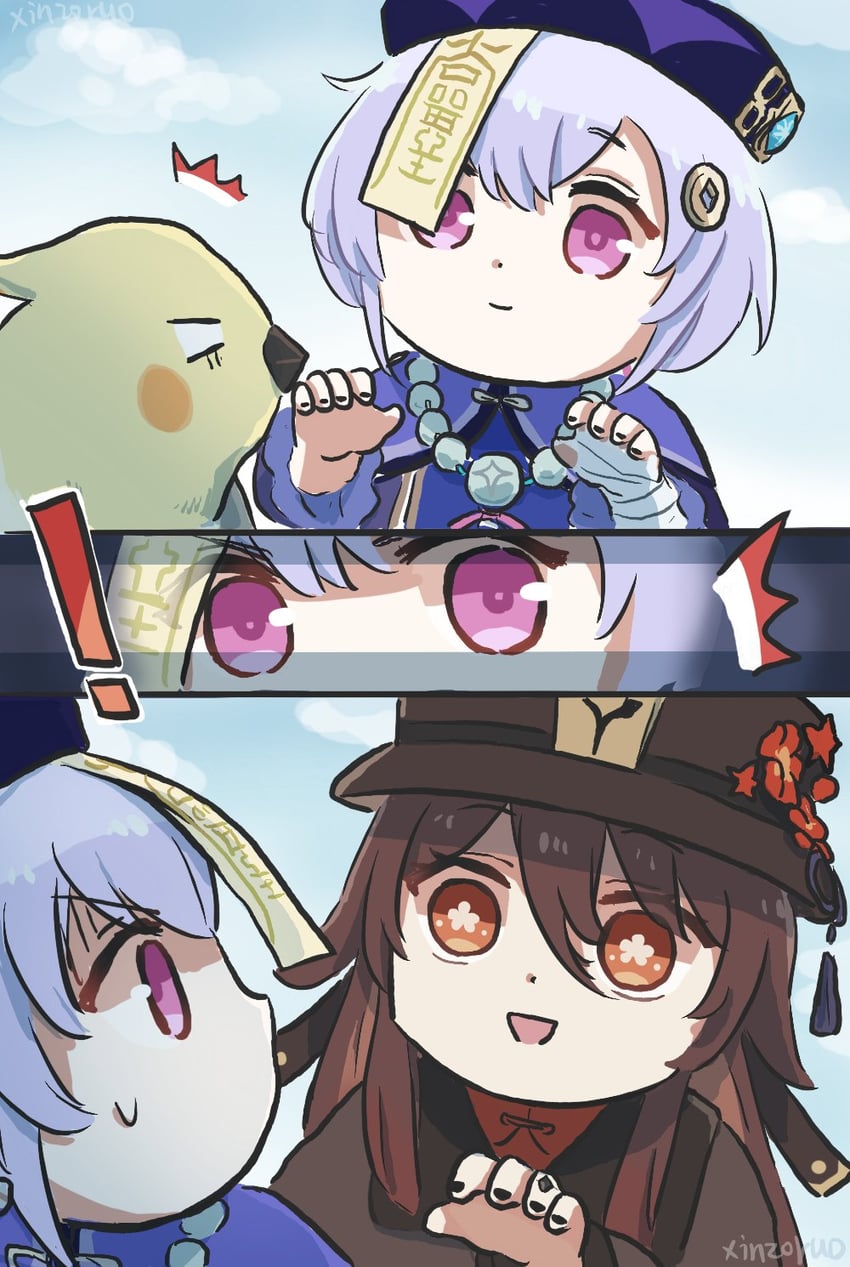 hu tao and qiqi (genshin impact) drawn by xinzoruo