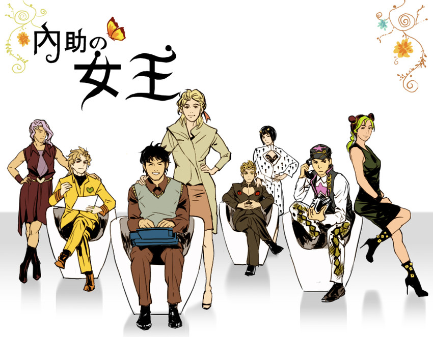 kujo jotaro, dio brando, kujo jolyne, giorno giovanna, jonathan joestar, and 3 more (jojo no kimyou na bouken and 6 more) drawn by tem_(artist)