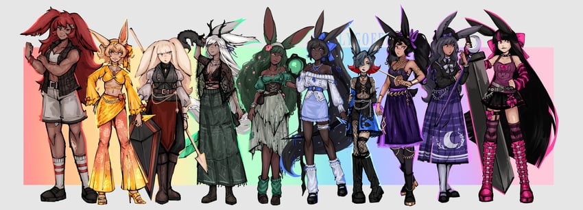 heavyblade rabbit, dancer rabbit, druid rabbit, sniper rabbit, wizard rabbit, and 5 more (rabbit and steel) drawn by lygofer
