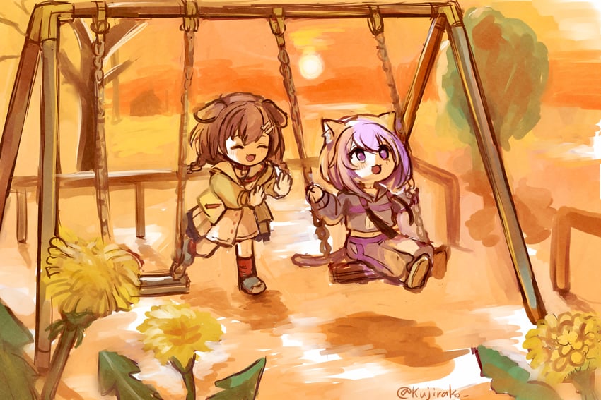 nekomata okayu and inugami korone (hololive) drawn by kujirako_(user_wusc5438)