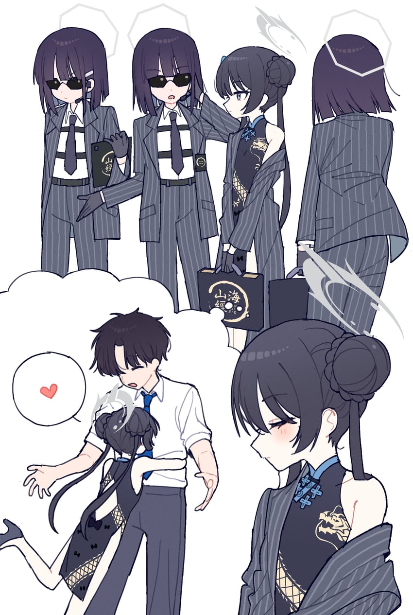 sensei, kisaki, and genryumon member (blue archive) drawn by je_o_mo