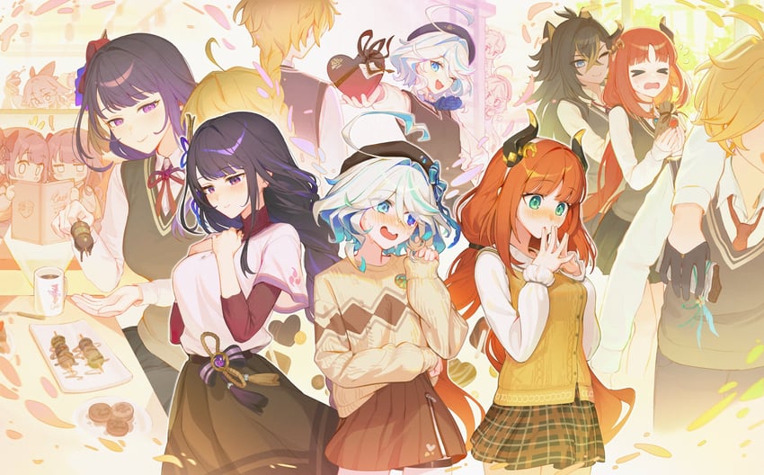 raiden shogun, aether, furina, yae miko, tartaglia, and 5 more (genshin impact) drawn by dl_(dl_6ix)