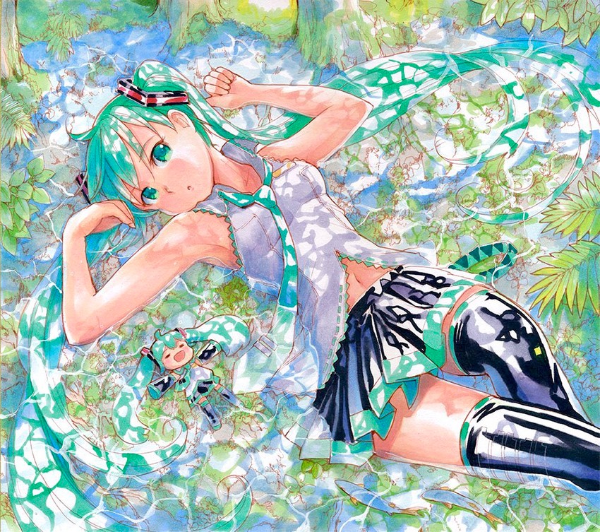 hatsune miku and chibi miku (vocaloid) drawn by mayo_riyo