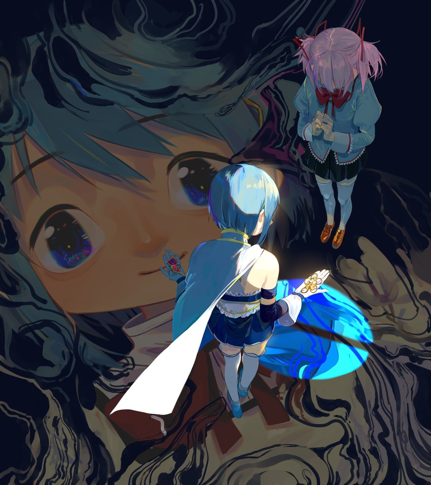 kaname madoka and miki sayaka (mahou shoujo madoka magica) drawn by mihifu