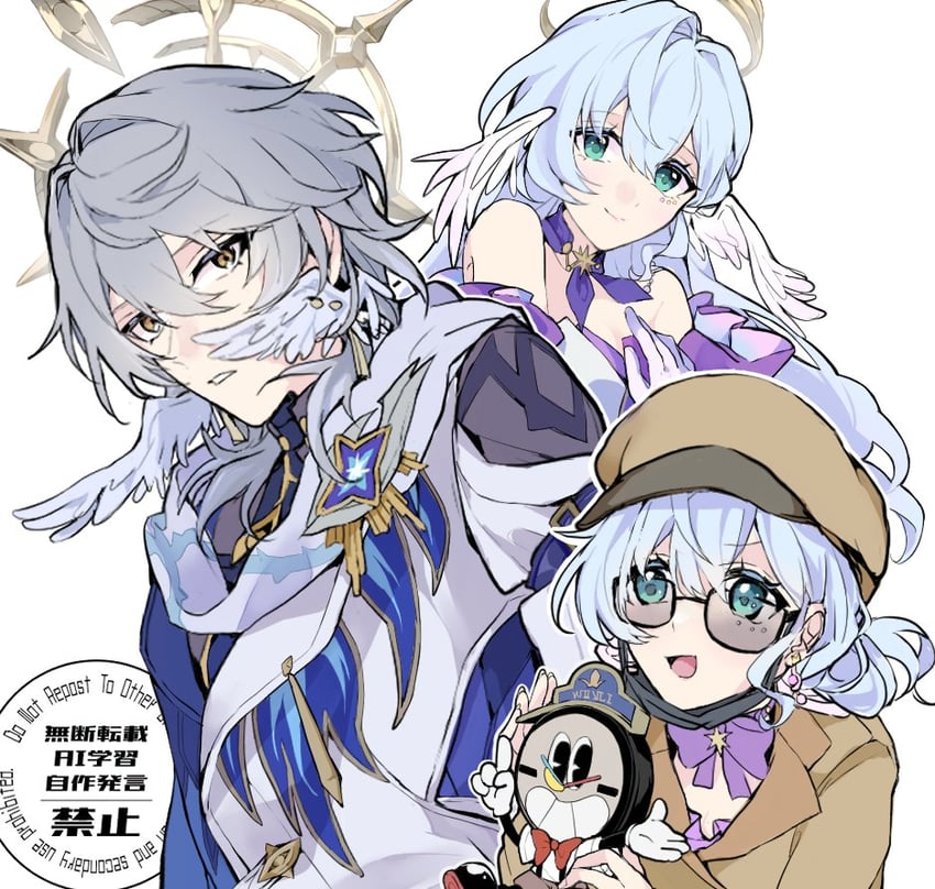 robin, sunday, and clockie (honkai and 1 more) drawn by haz82yu