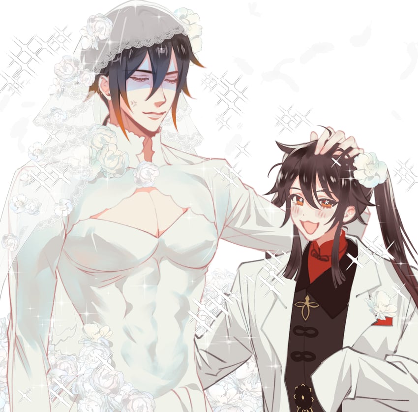 hu tao and zhongli (genshin impact) drawn by jullian_sama