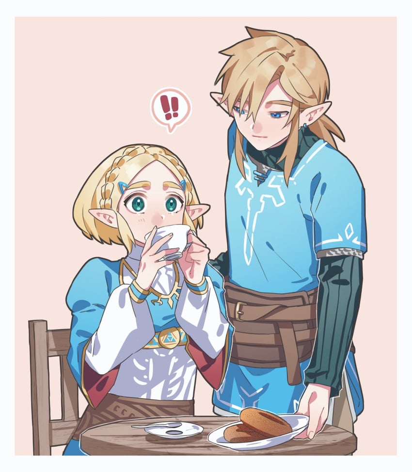 link and princess zelda (the legend of zelda and 1 more) drawn by oshinomiya