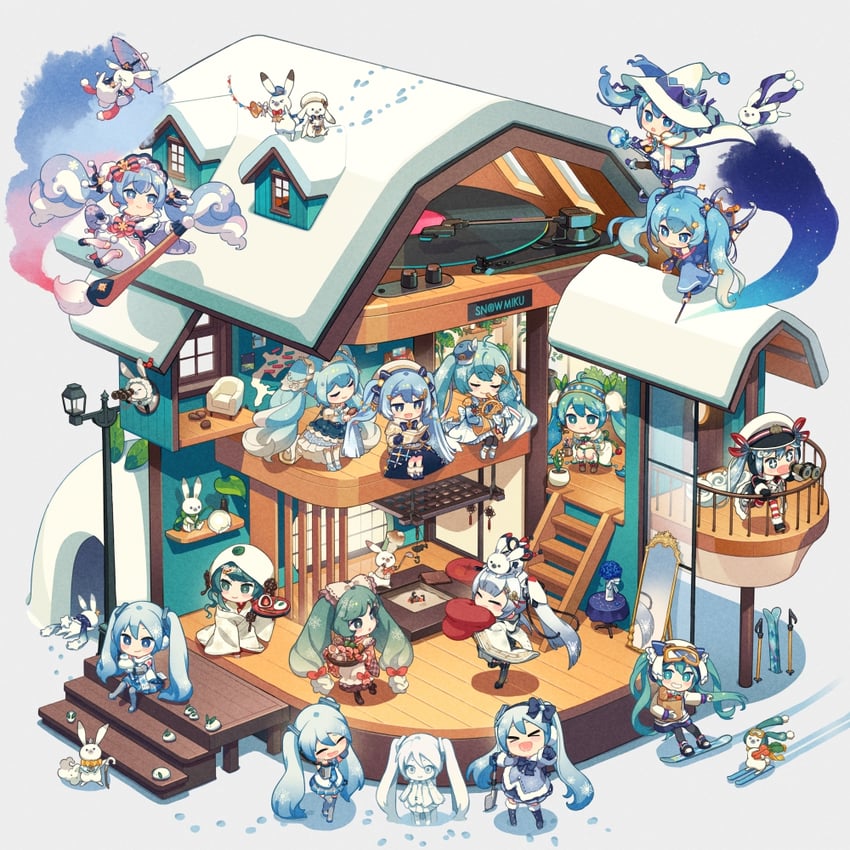 hatsune miku, yuki miku, and rabbit yukine (vocaloid) drawn by mmlu_(honwa_karesu)