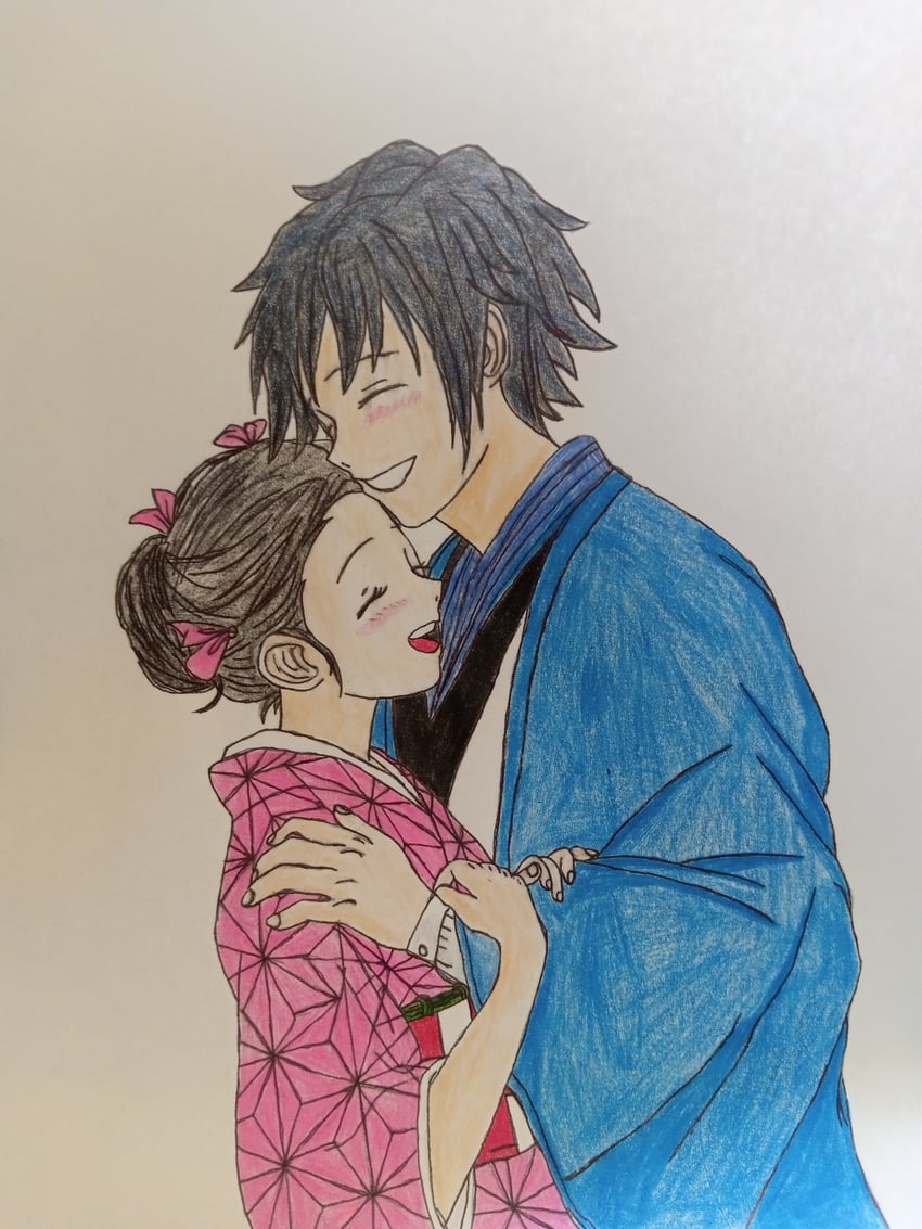 kamado nezuko and tomioka giyuu (kimetsu no yaiba) drawn by tomioka-sensei