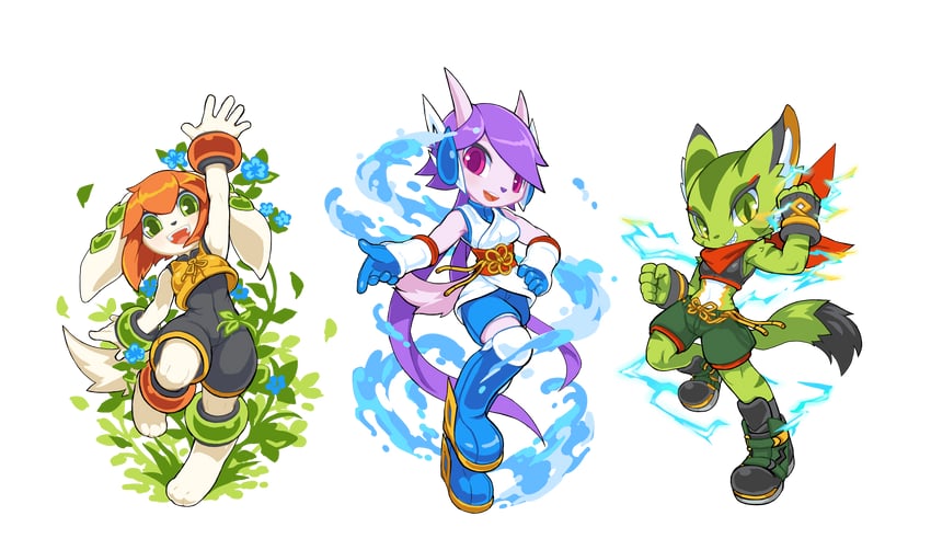 sash lilac, milla basset, and carol tea (freedom planet and 1 more) drawn by tyson_tan