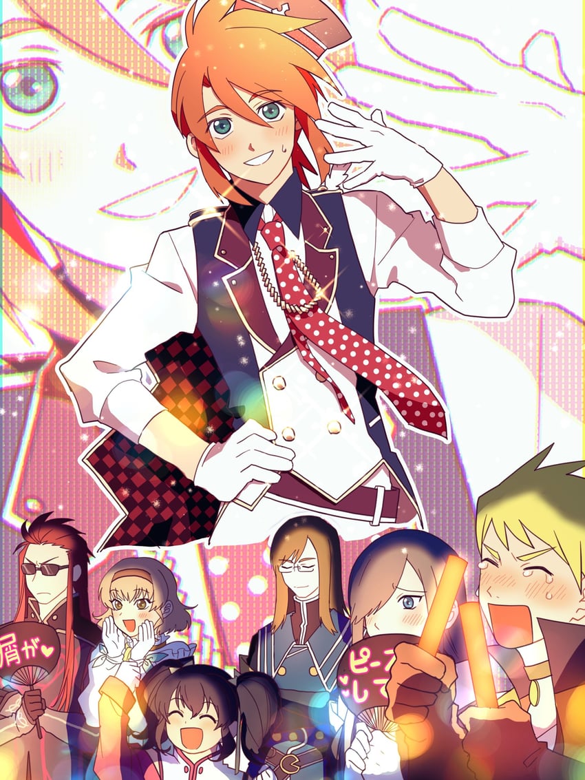 tear grants, luke fon fabre, anise tatlin, natalia luzu kimlasca lanvaldear, jade curtiss, and 2 more (tales of and 1 more) drawn by luke_shikakatan